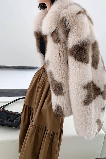 Khaki sjal lapel midi fuskepels shearling pels